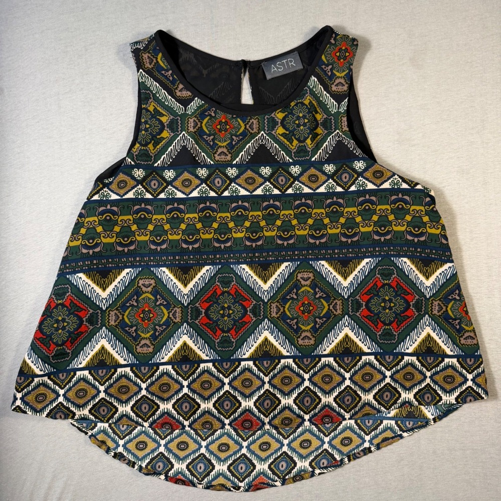 ASTR the Label Geometric Tribal Print Sleeveless Blouse Multicolor AT10192 Large